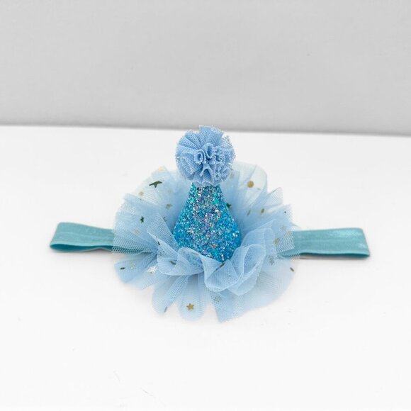 NWT Cute Princess Happy Birthday Hat Girls Hair Headband Blue & Gold Glitter - Picture 3 of 4